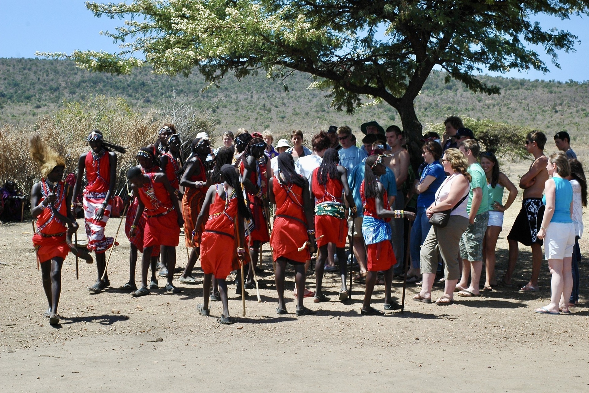 A tour group visiting the Maasai Mara